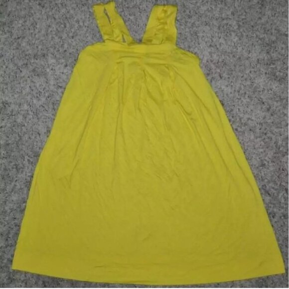 Womens Trapeze Dress Medium Elle Yellow Stretch Pleated Sleeveless Pintuck - Picture 2 of 4